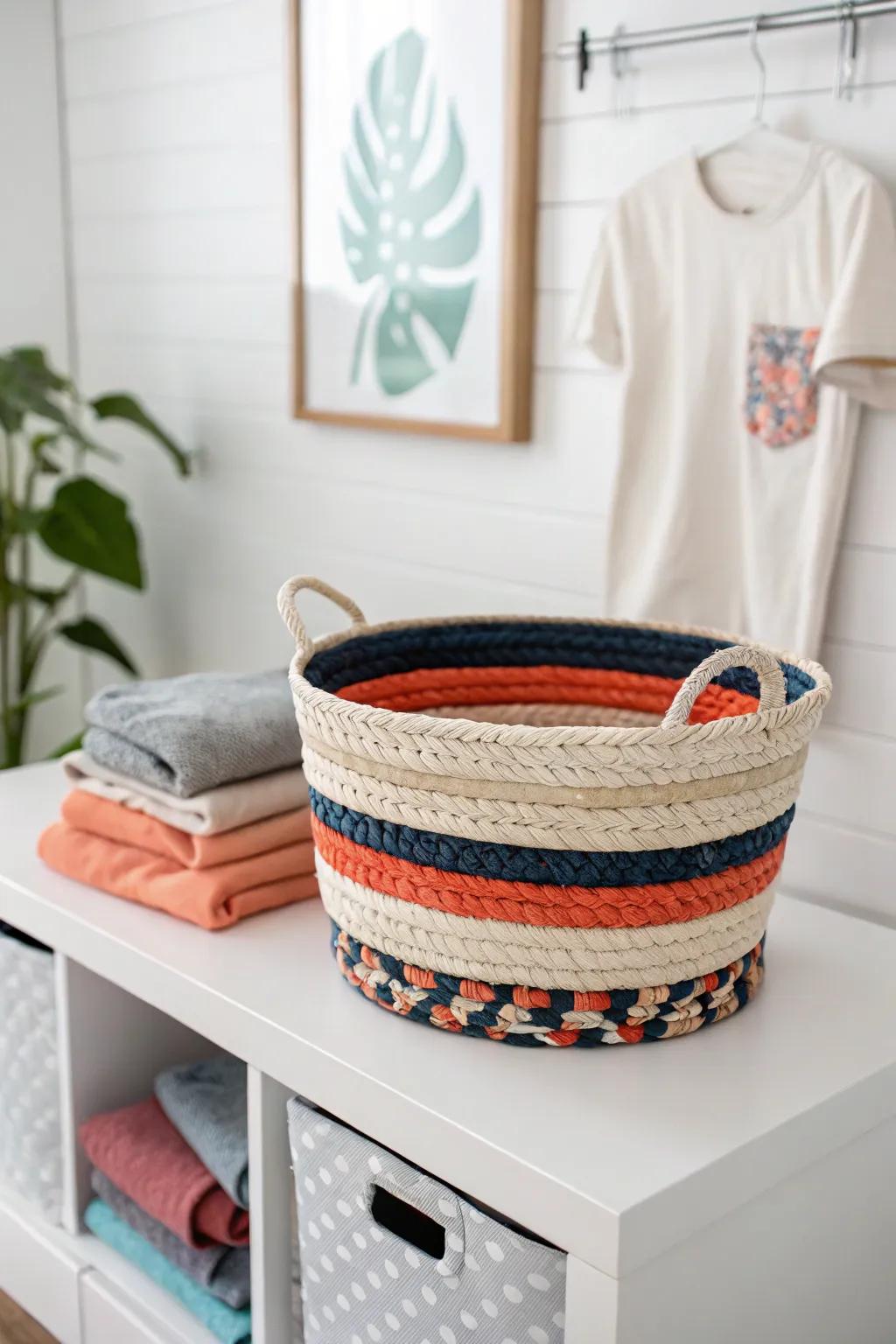 Elevate your closet with DIY fabric baskets – where minimalist design meets bold Boho charm.