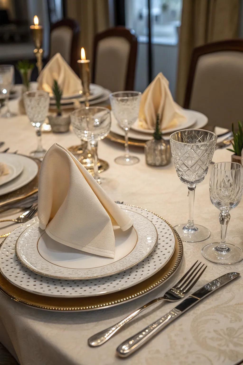 Elegant napkin folds add a personal touch to dining.