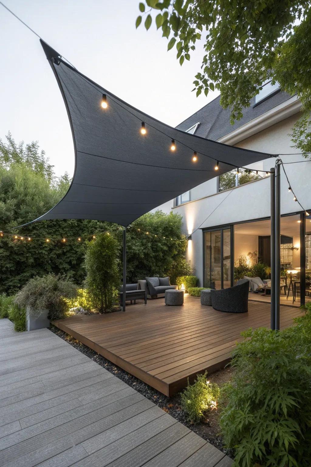 Transform your patio into an instant oasis with this stylish tarp cover—perfect for any impromptu gathering.