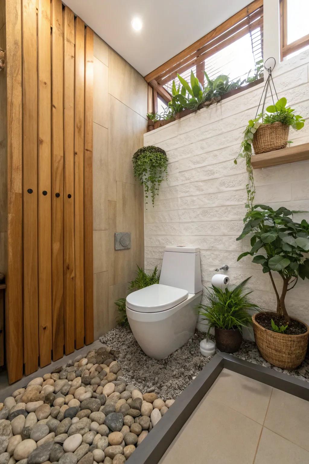 Natural materials create a Zen and calming bathroom vibe.