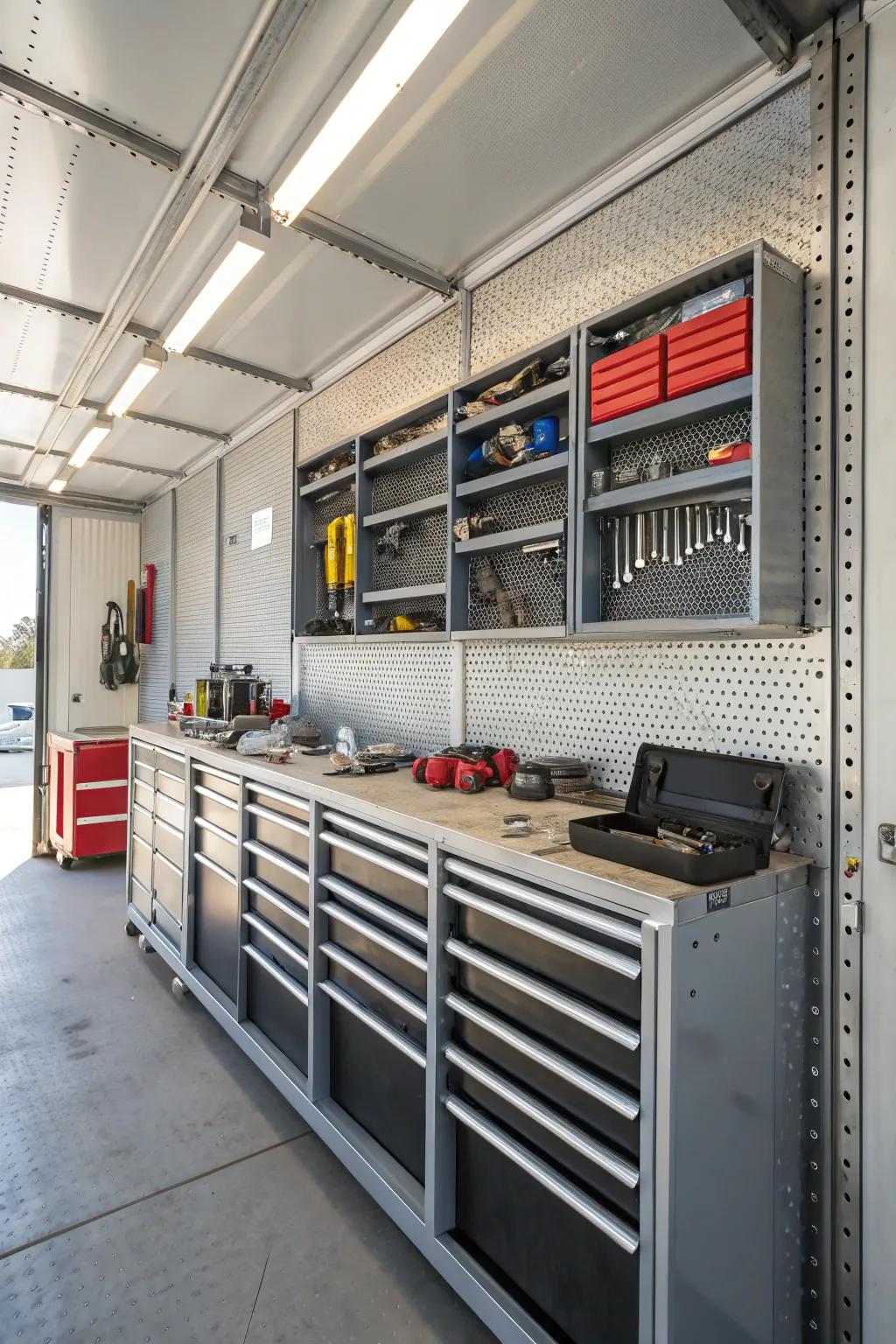 Overhead storage solutions in a tool crib.