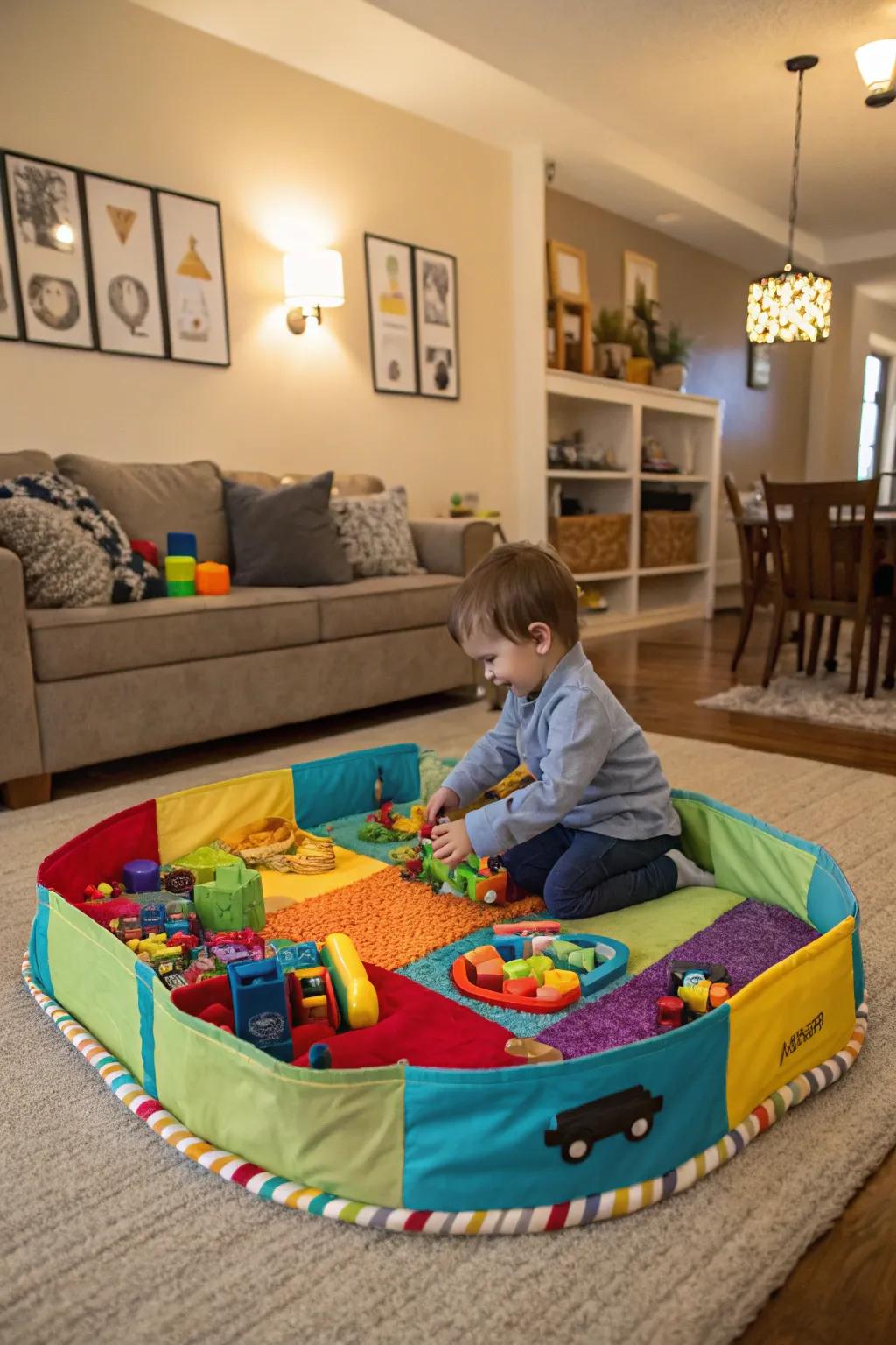 A toy storage mat offers quick clean-up solutions.