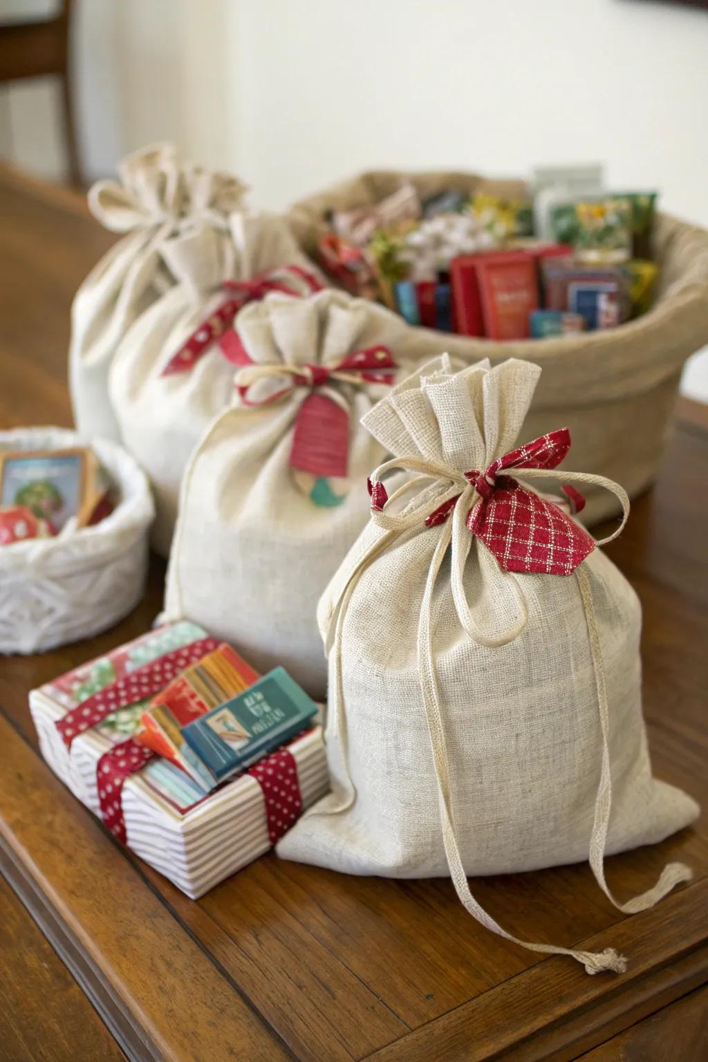 Gift with love using handmade vintage linen bags.