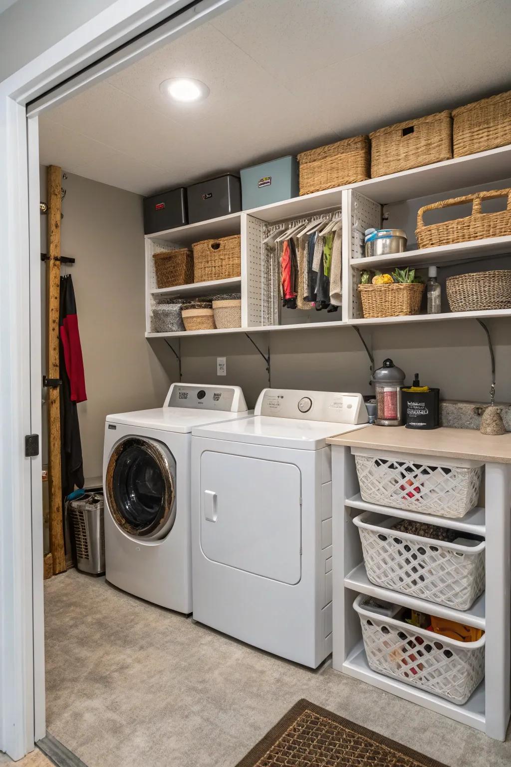 A functional laundry room integrated into a wall bump out, enhancing efficiency.