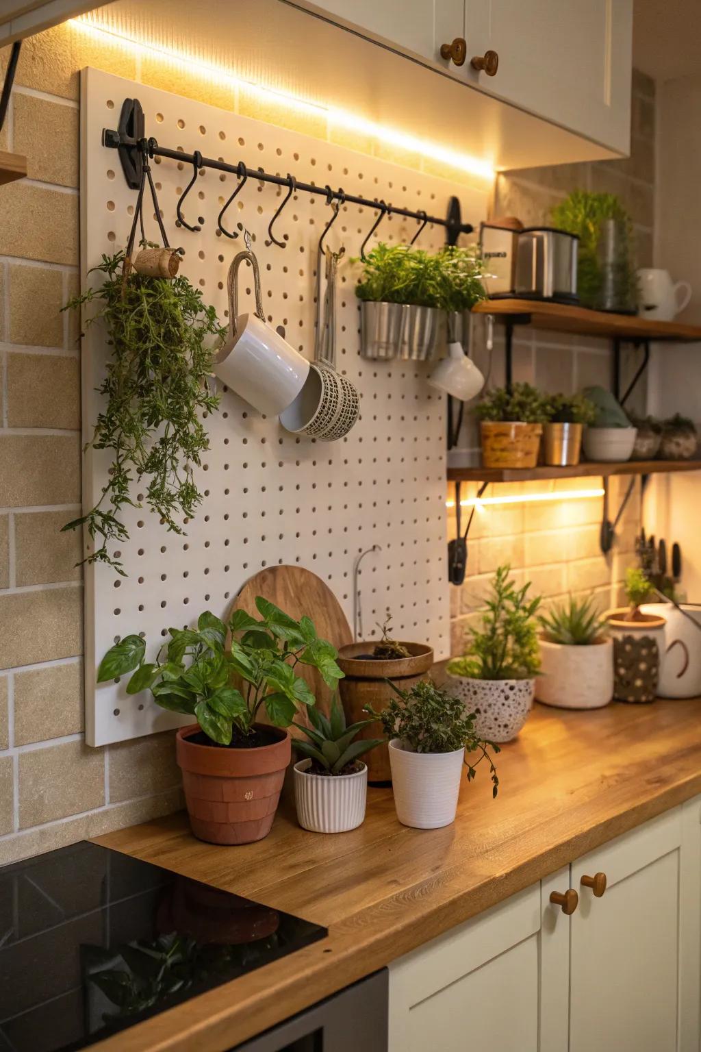 A pegboard offering versatile storage and decor options.