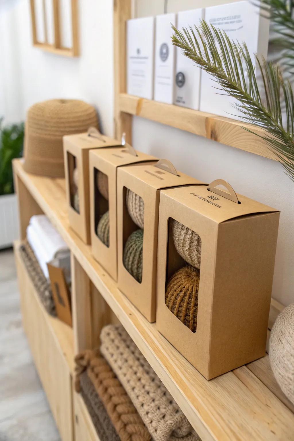 Sustainable kraft paper boxes offering a natural aesthetic.