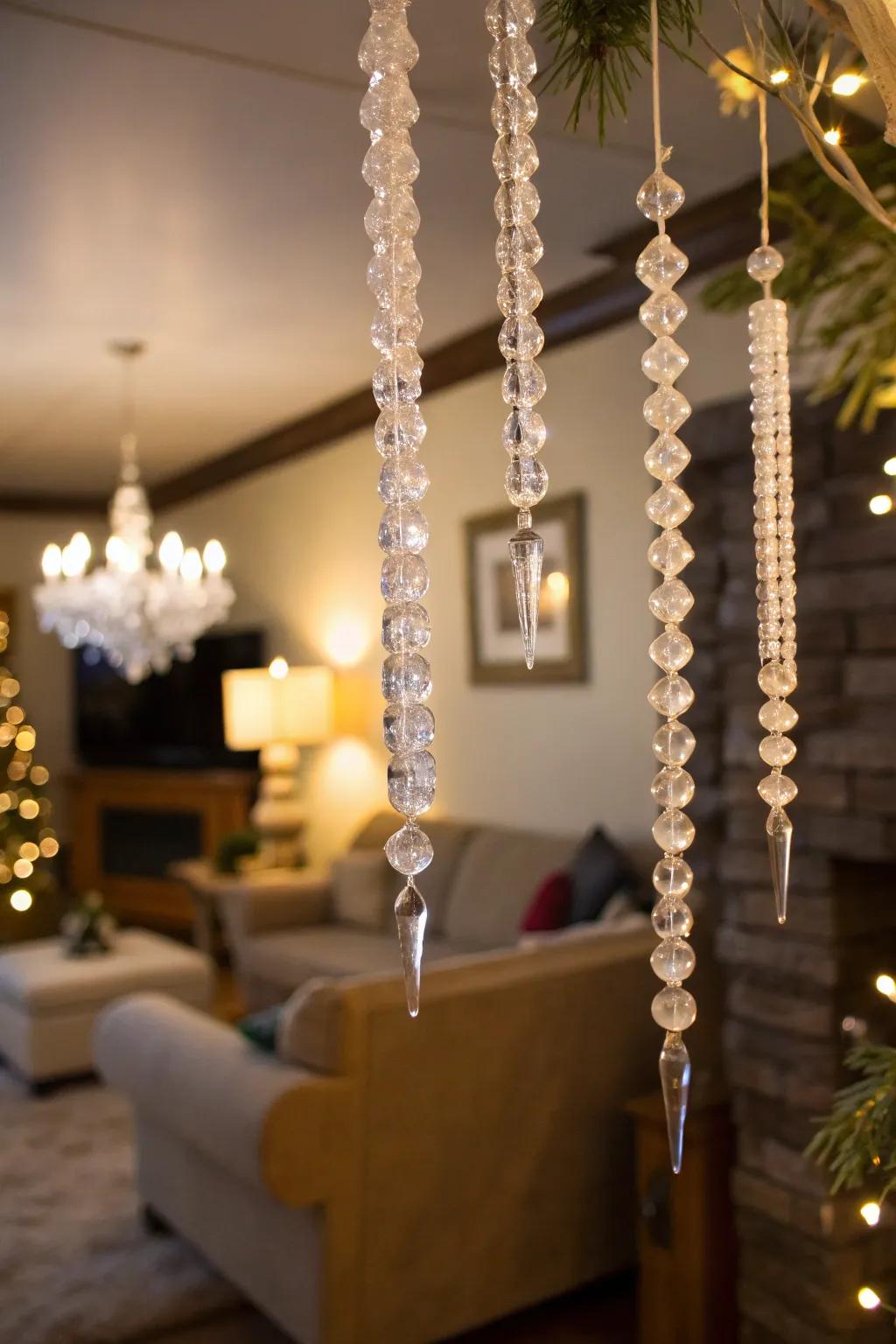 DIY icicle decorations add a sparkling touch to your decor.