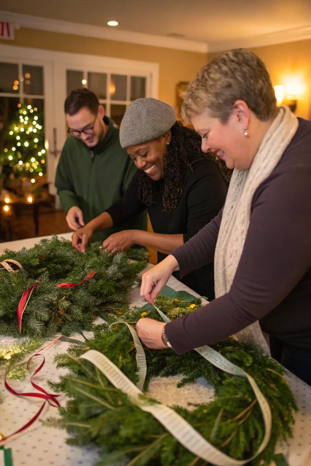 A community wreath brings people together in creativity and celebration.