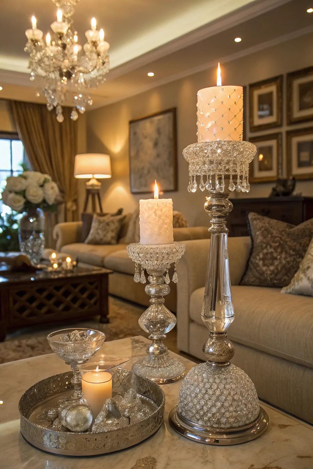 Crystal accents add sparkle and elegance to your decor.