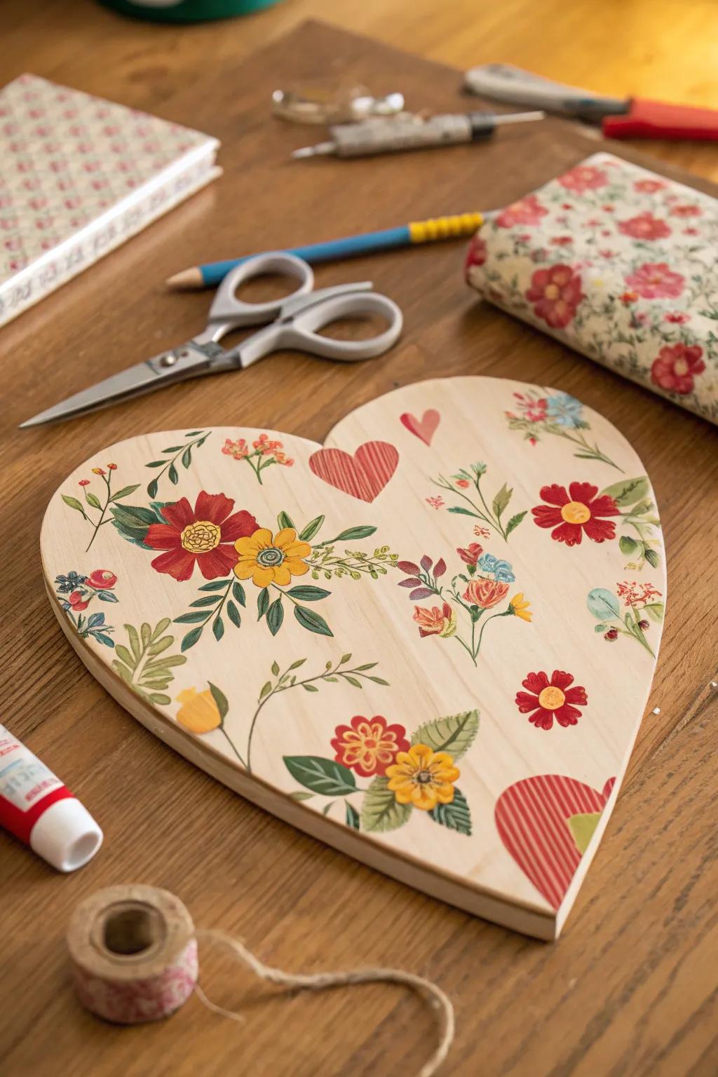 Decoupage hearts offer endless possibilities with unique paper designs.