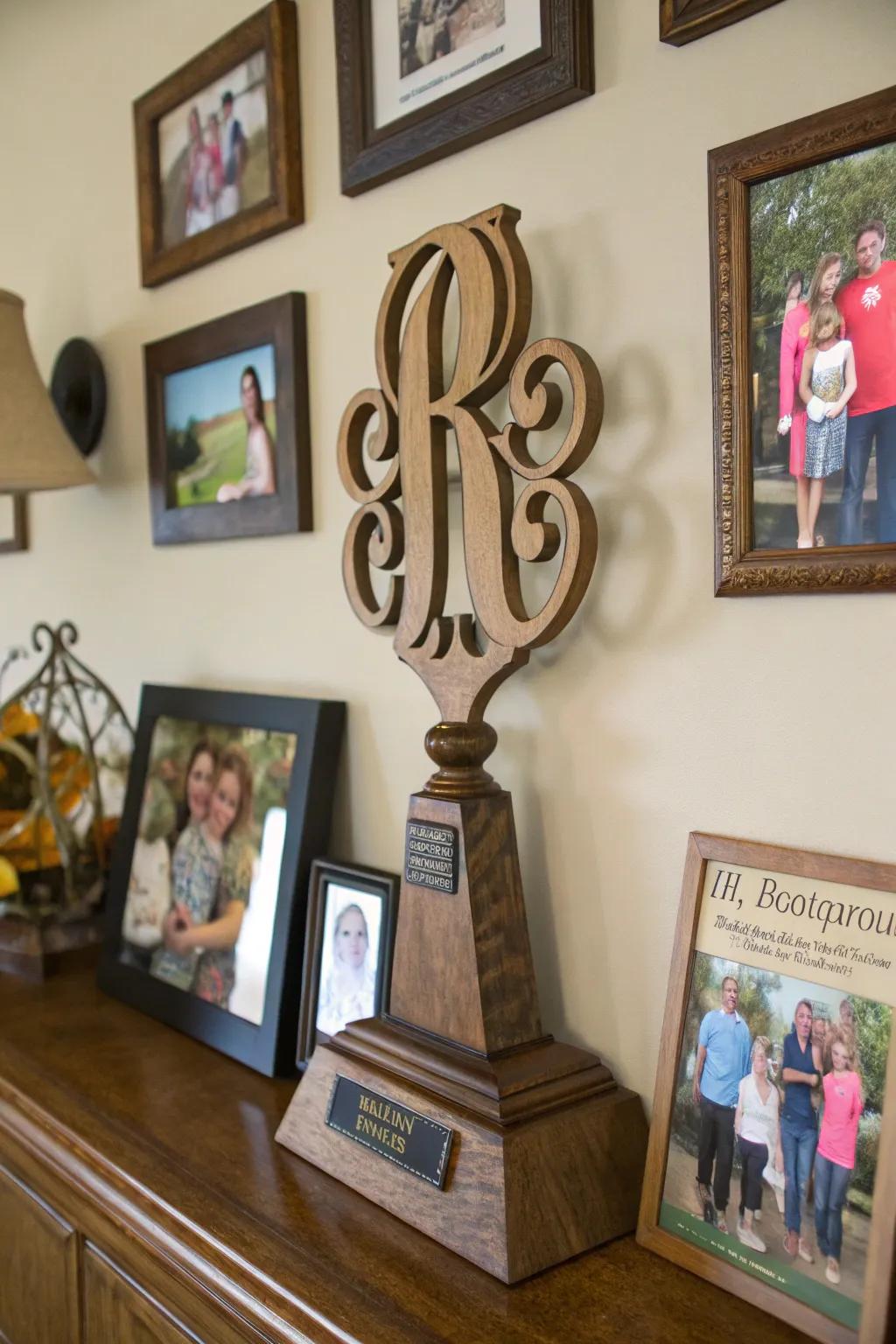 Personalized wooden monograms offer a sophisticated recognition option.