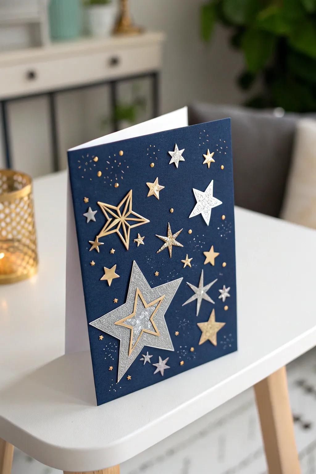 Capture the magic of a starry night with this enchanting handcrafted birthday card.