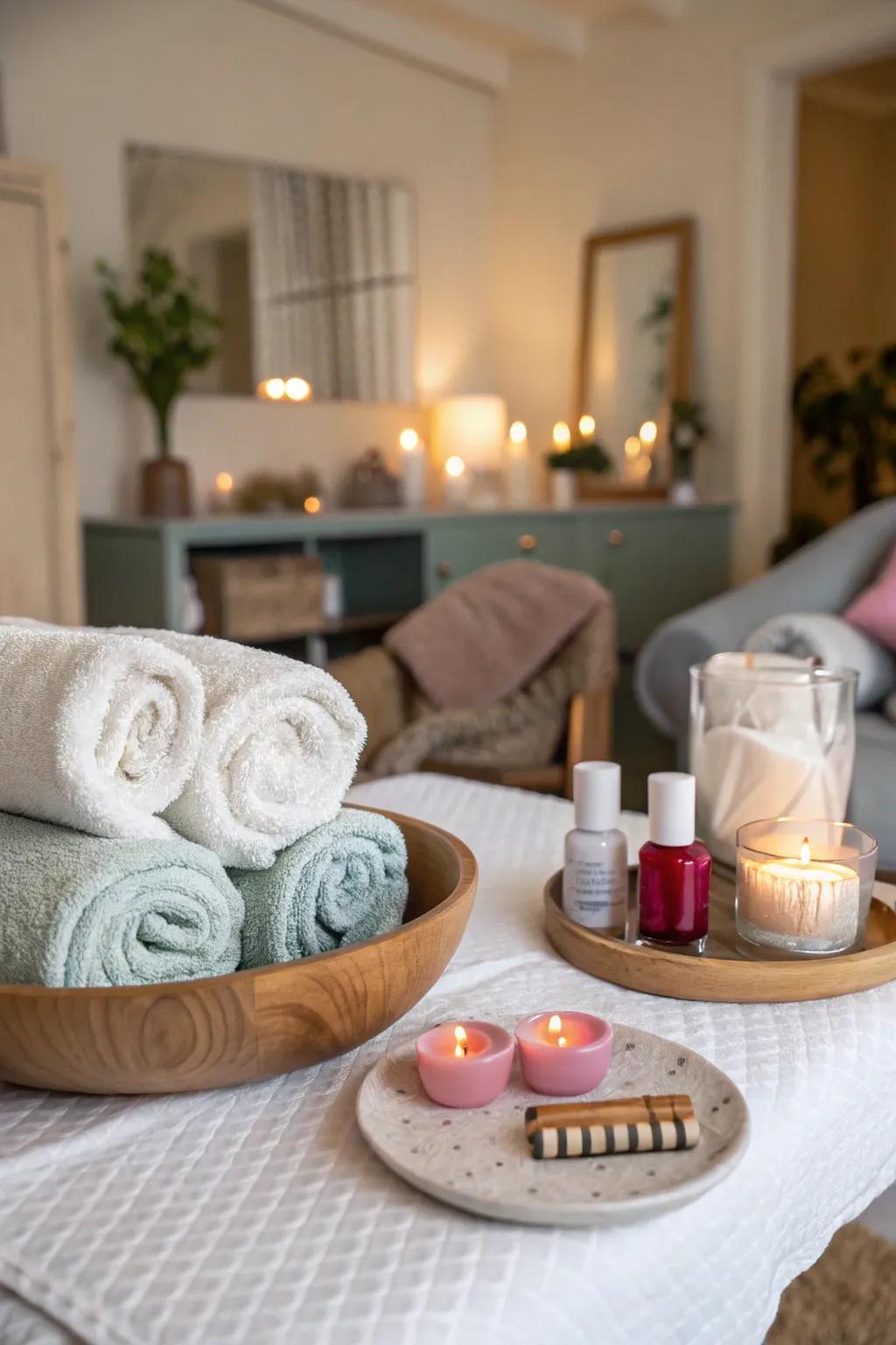 An inviting at-home spa setup perfect for a relaxing birthday celebration.