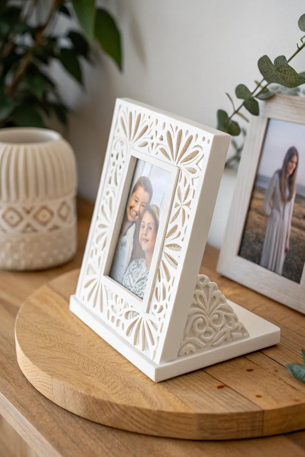 Capture cherished memories with this exquisite 3D-printed photo holder, blending minimalism with a personal touch.