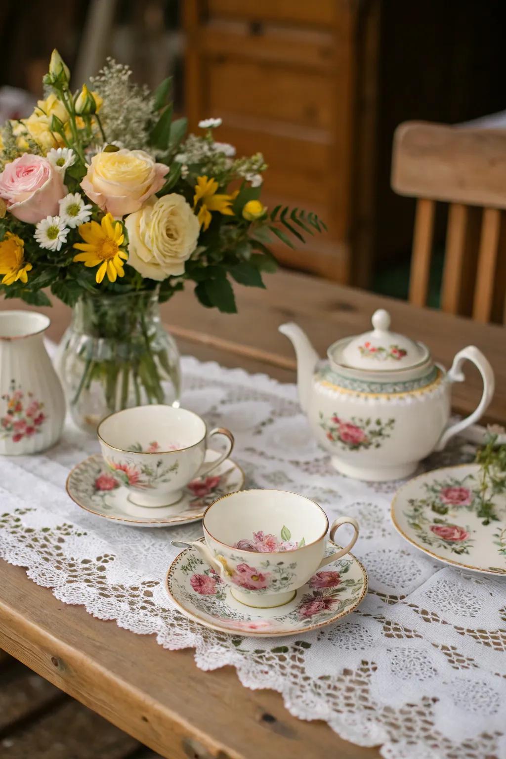 A delightful vintage tea party arrangement.