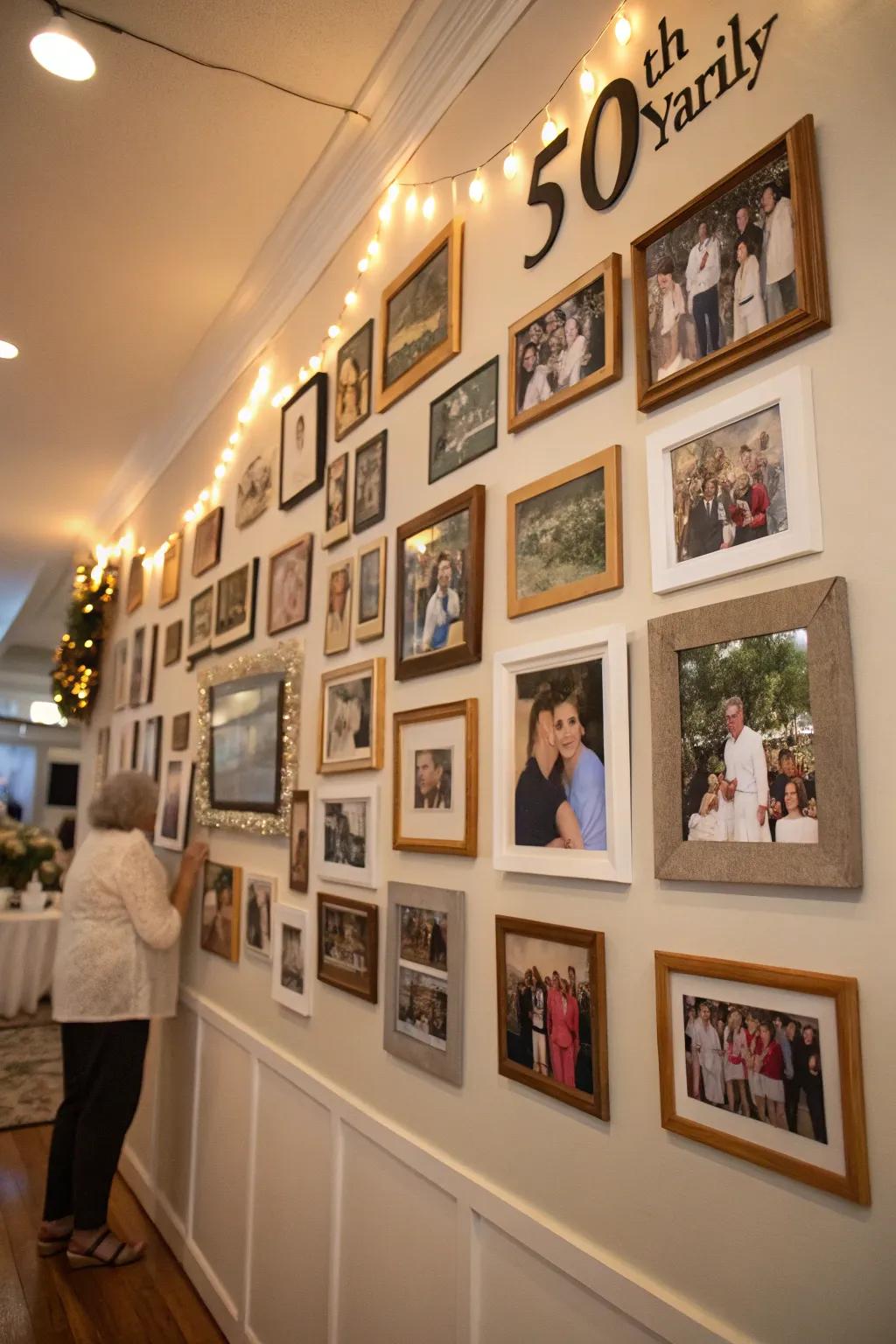 A photo wall filled with memories makes the celebration personal and touching.