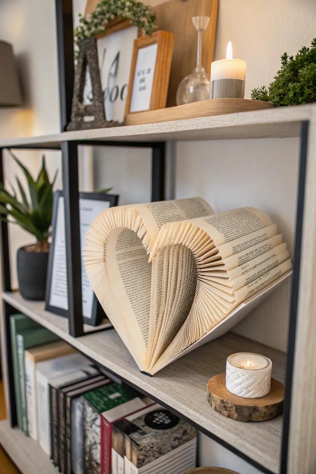 Folded book sculptures add a unique and personal touch to any room.