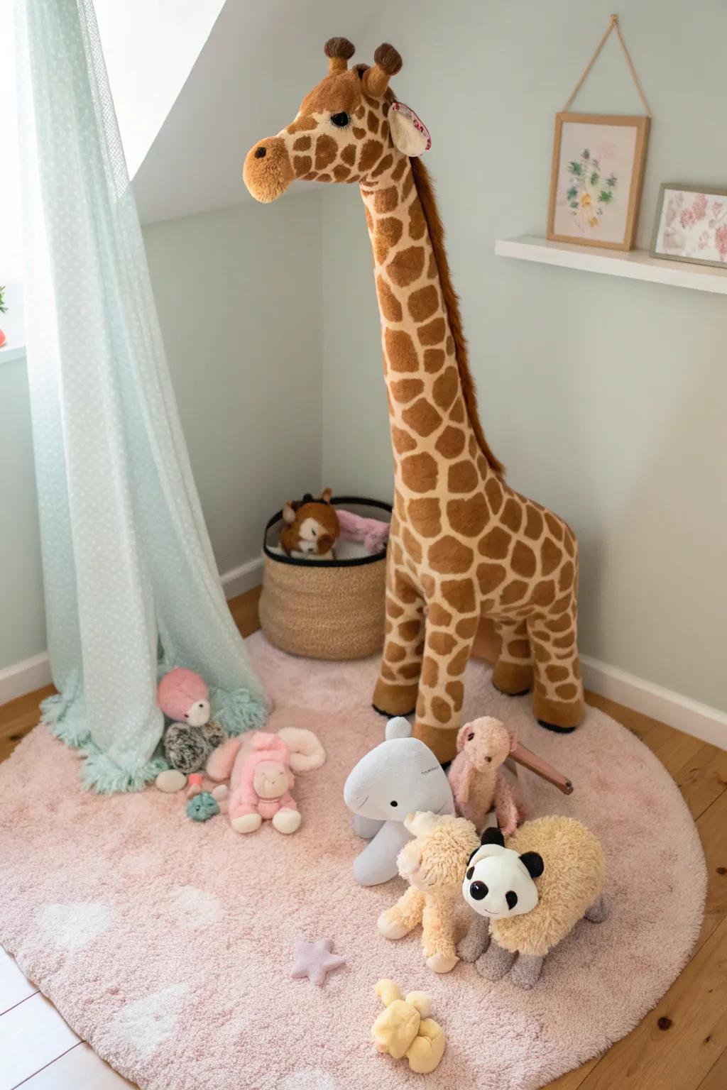 Plush animals bring comfort and joy to the nursery.