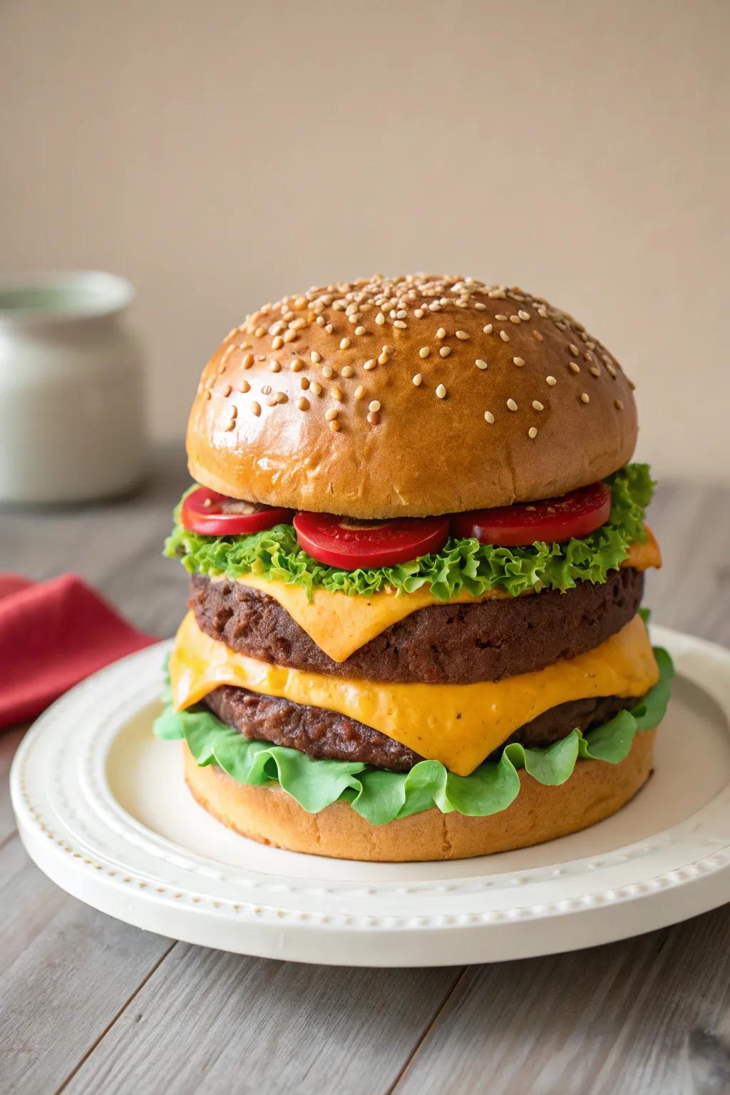 Surprise your taste buds with this delightful Burger Cake! 🍔🎂 A playful twist on classic treats, perfect for an April Fools' surprise.