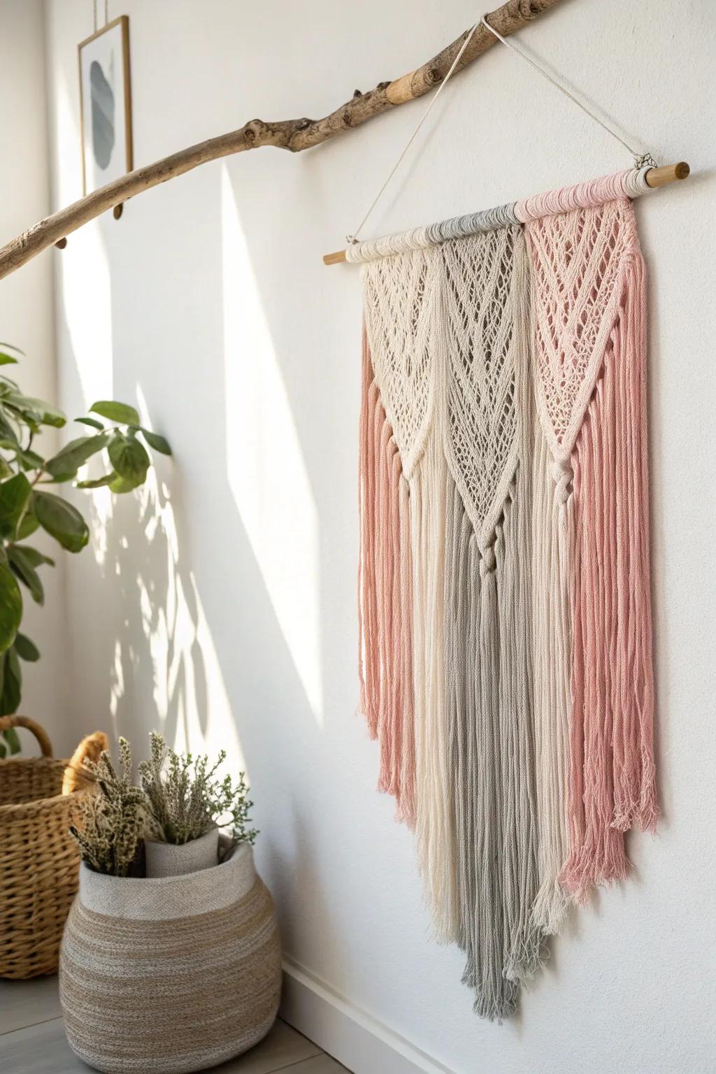 Transform your living space with this serene DIY yarn wall art, where simplicity meets elegance.