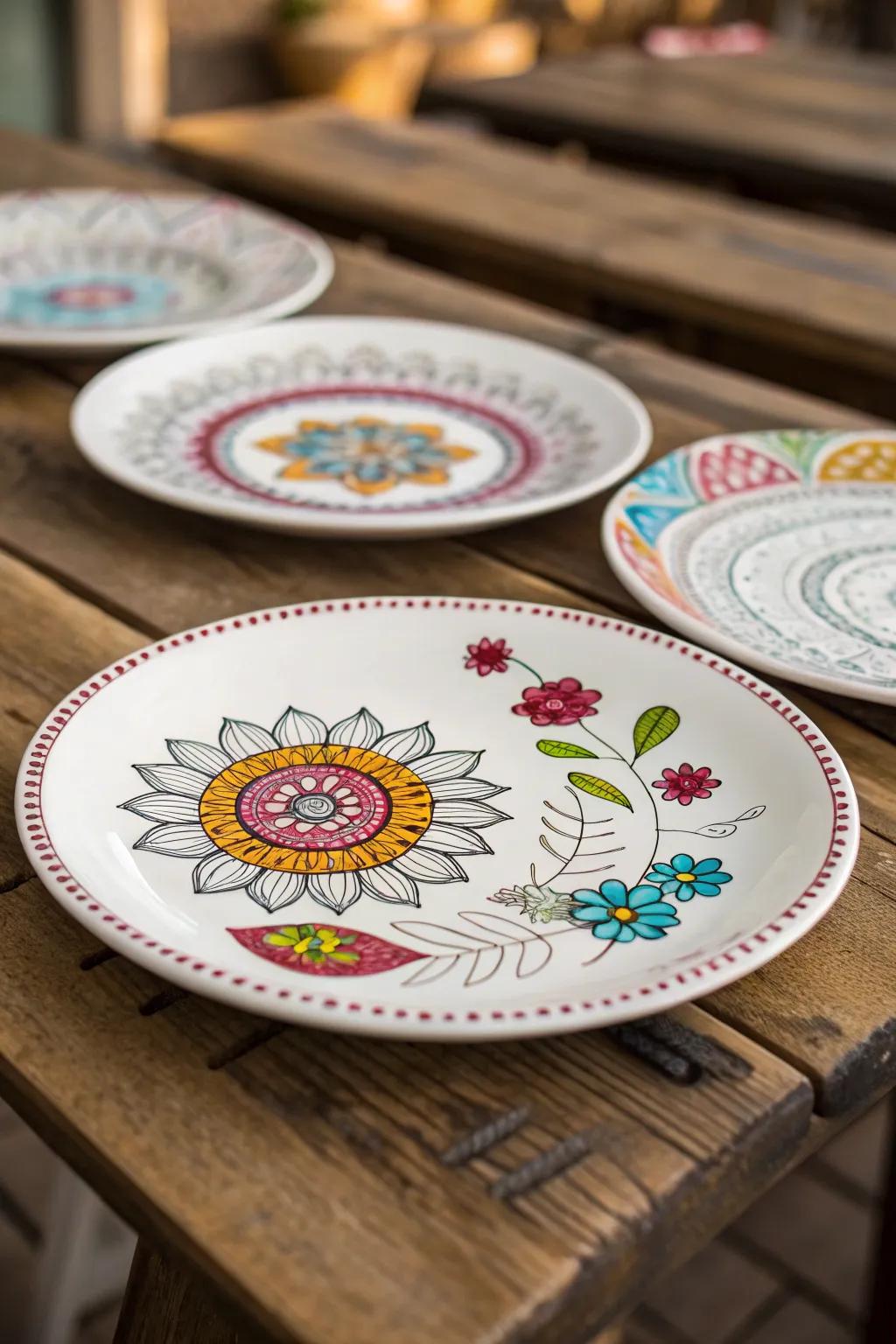 A set of unique Sharpie art plates, perfect for a school auction.