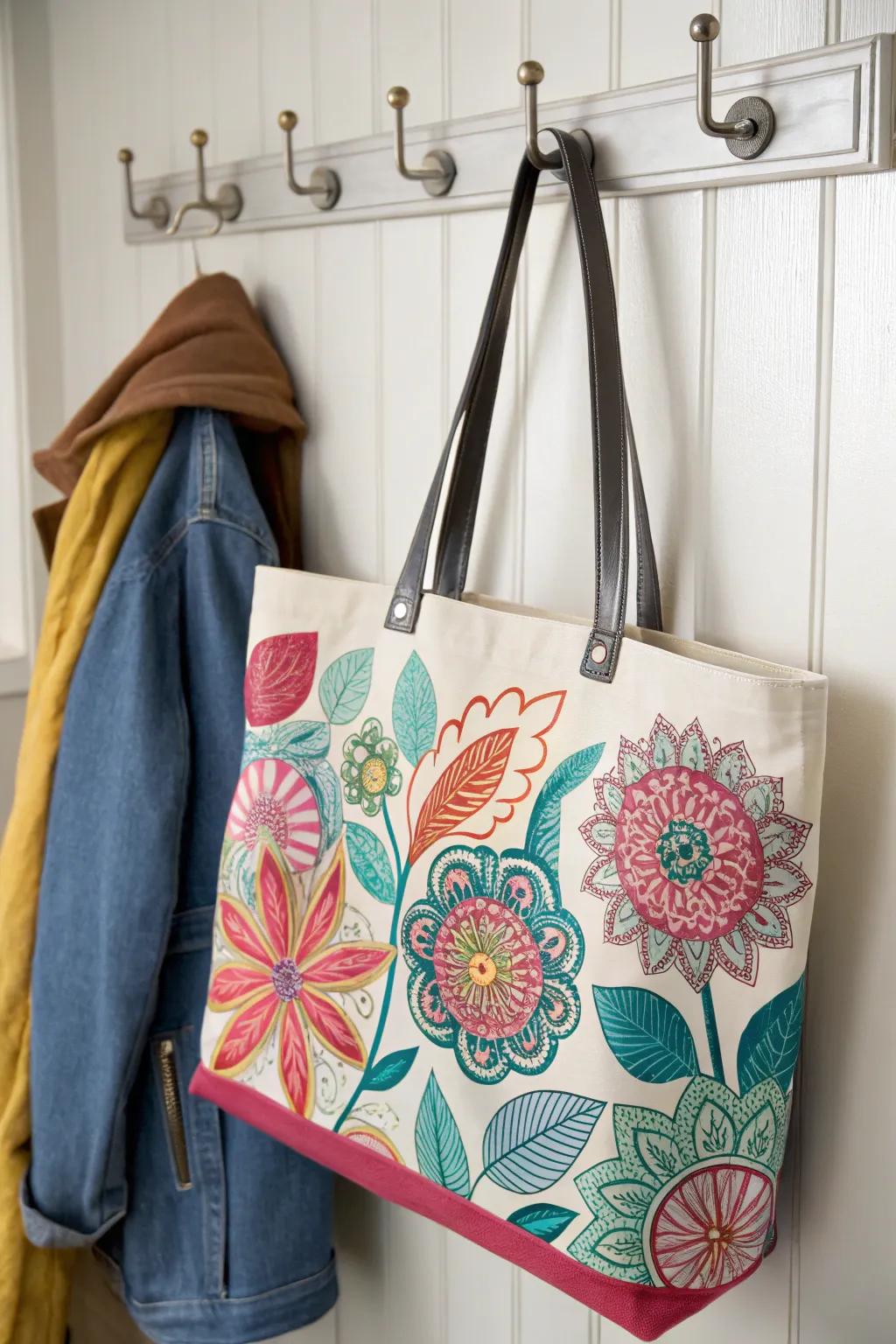 A personalized tote bag blossoming with floral charm, perfect for any outing.