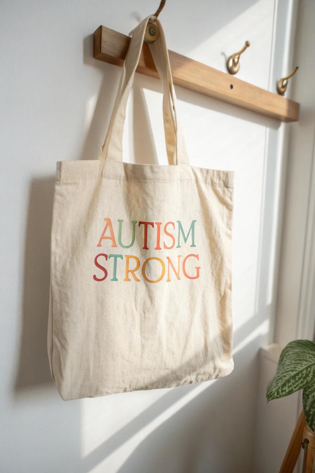 Carry strength and style with you: the 'Autism Strong' tote bag, where simplicity meets meaningful design.