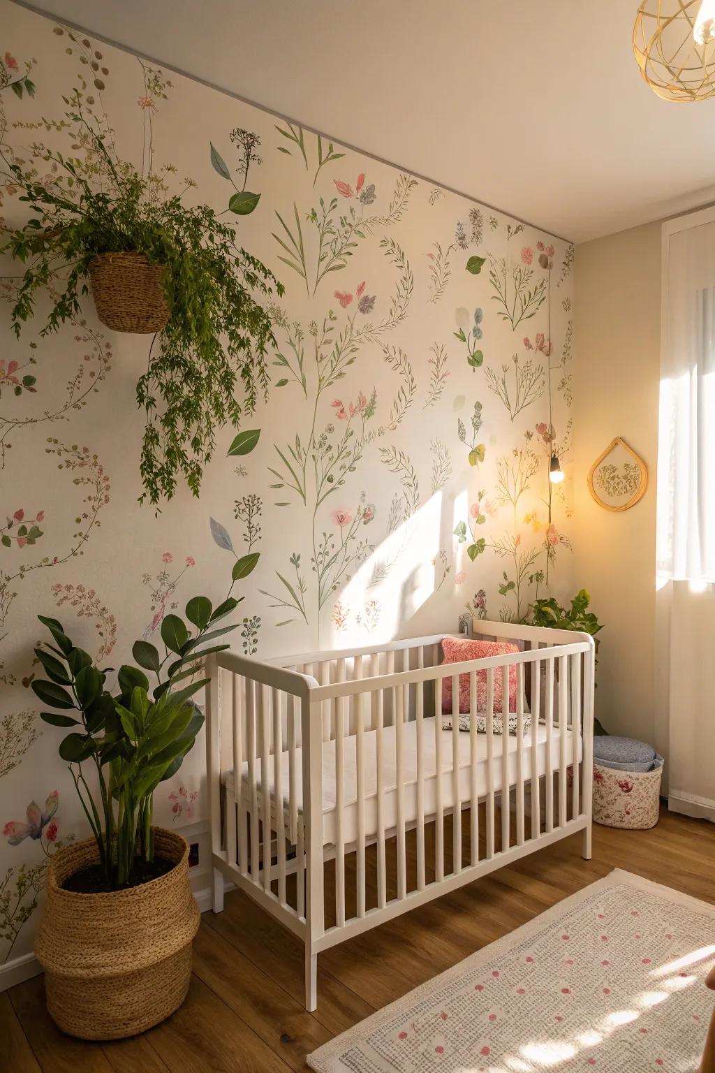 Nature-inspired elements add vitality to a baby girl's nursery.