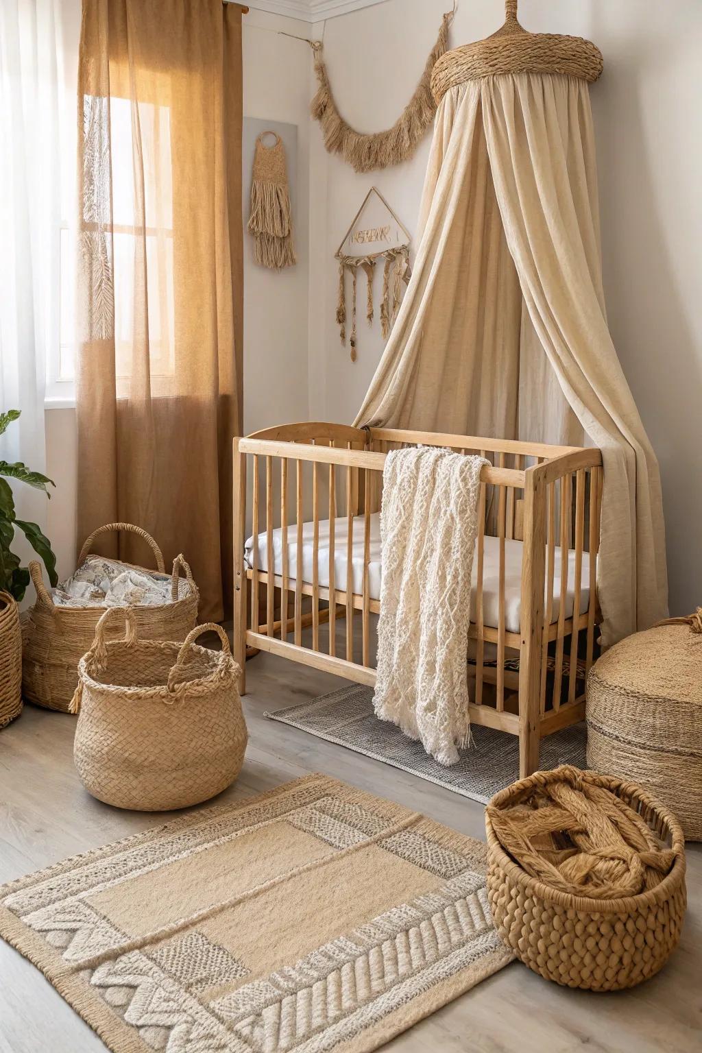 A nursery that embraces natural materials for a warm feel.