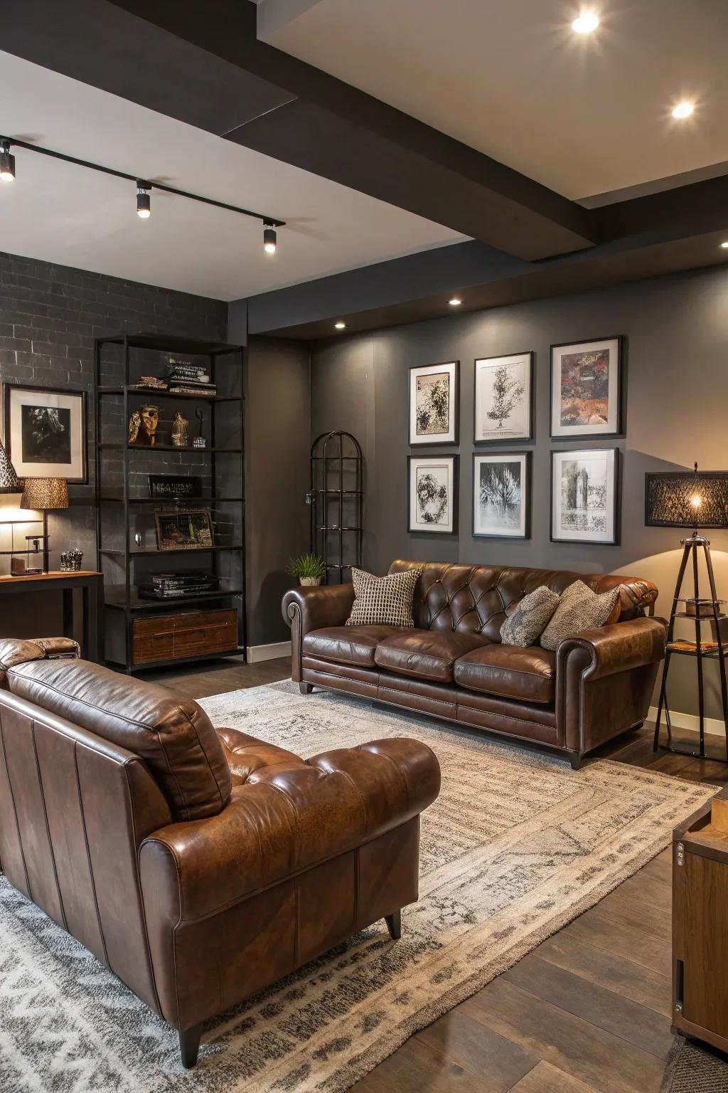 Leather accents add luxury and sophistication to a bachelor pad