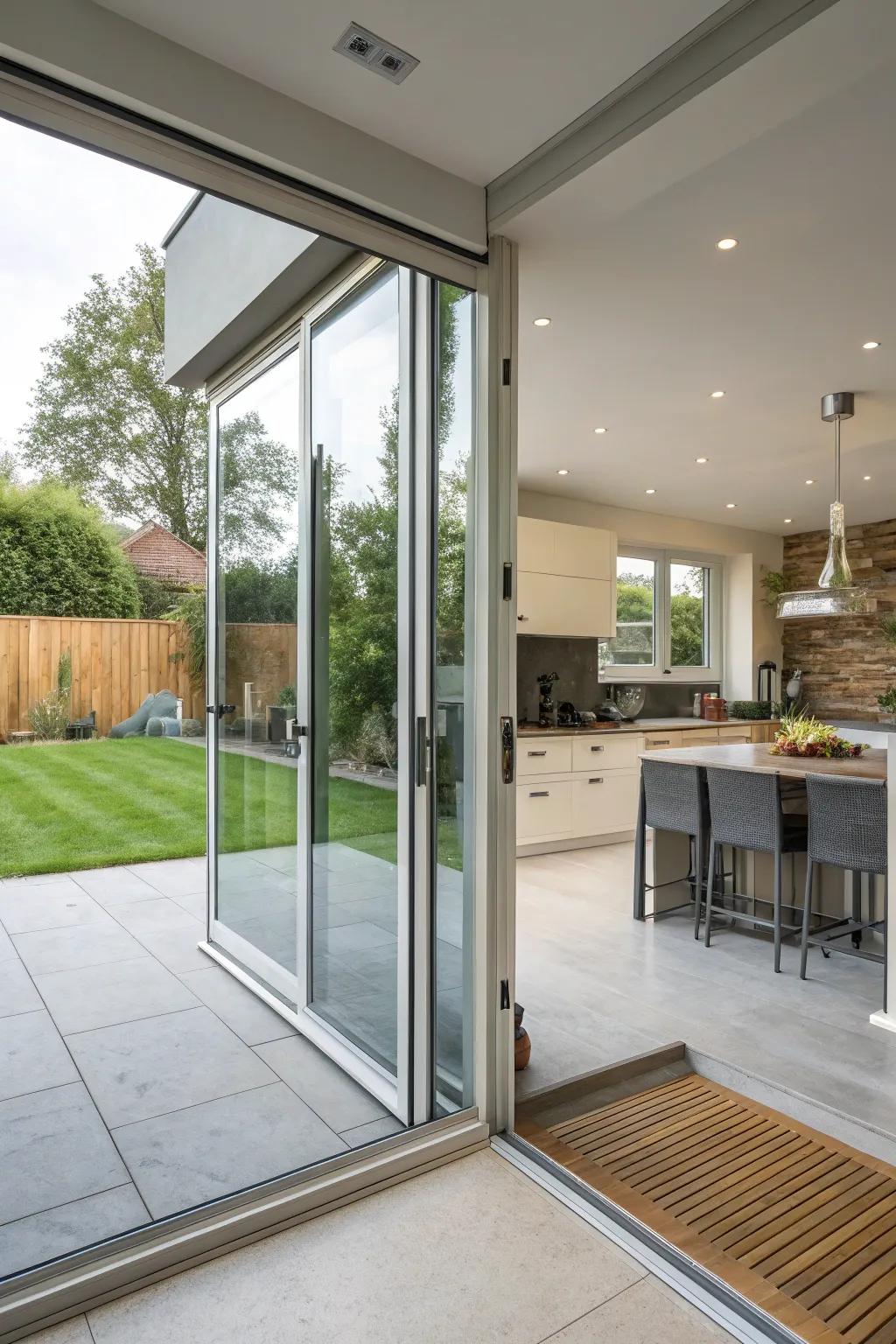 Sliding glass doors offer a panoramic view and easy access to your backyard.