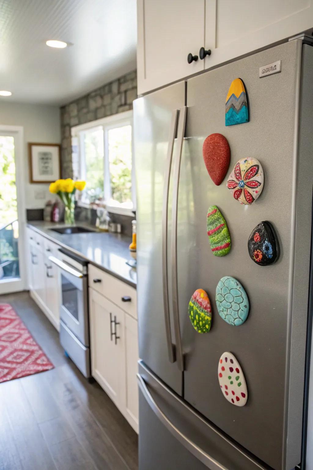 Create colorful rock magnets for a personal touch in any space.