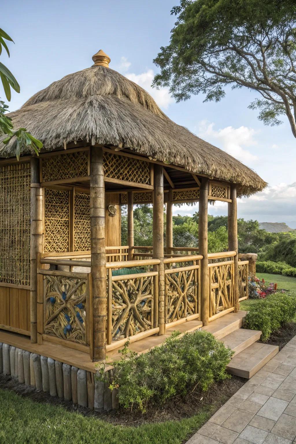 Use bamboo accents to enhance your tiki hut's tropical feel.