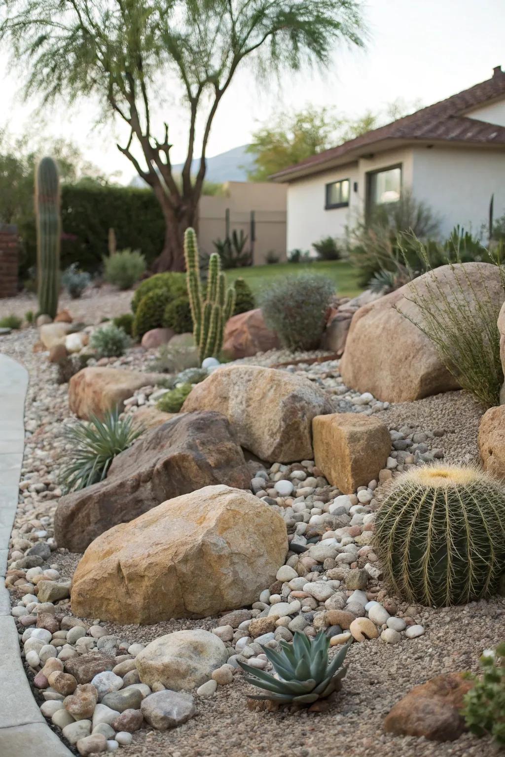 A rock garden adds a natural and low-maintenance touch to your backyard.