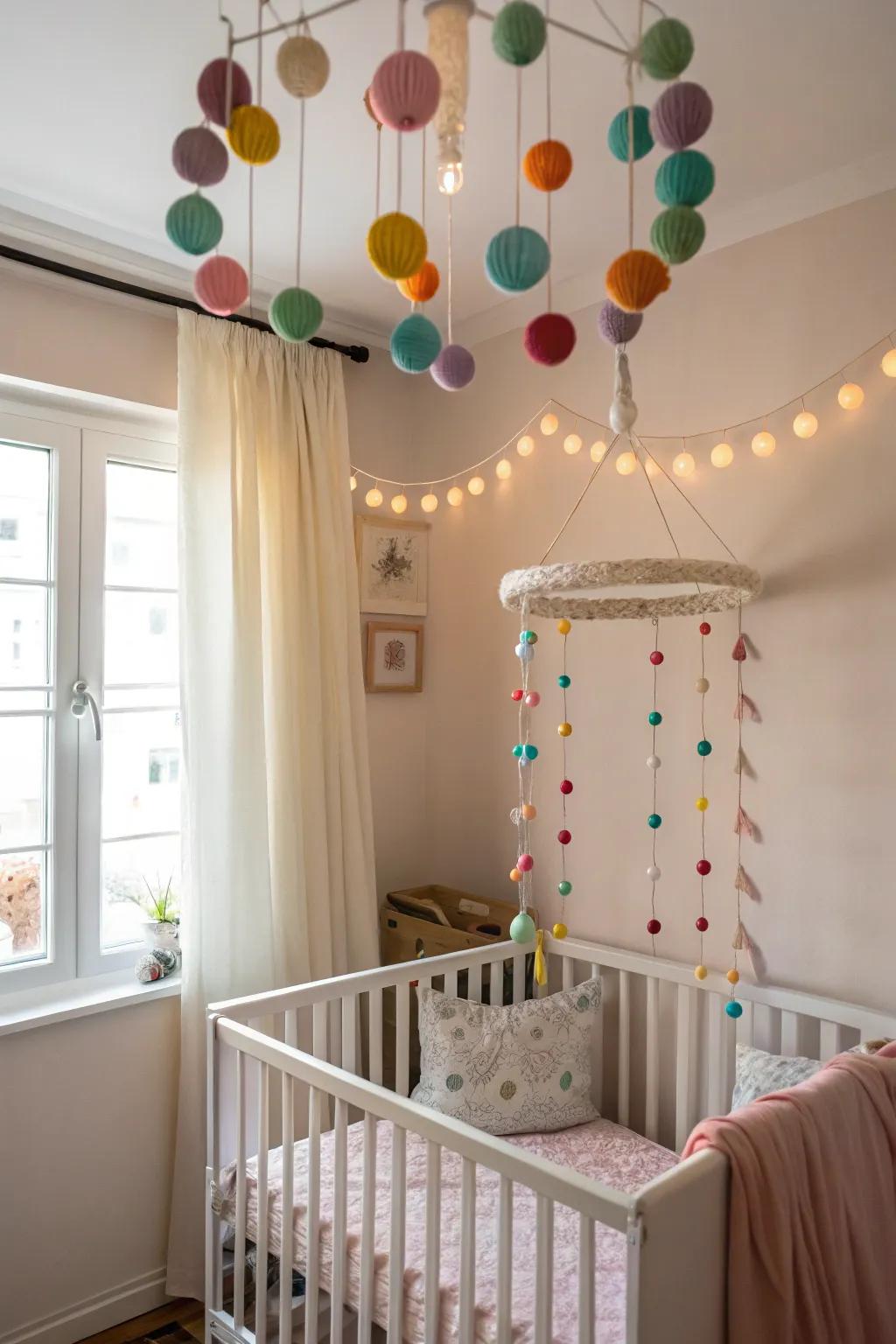 Add a touch of whimsy with a hanging ball mobile.