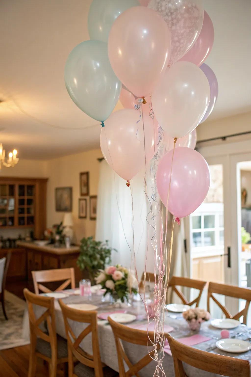 Create an enchanting atmosphere with floating balloon bouquets.