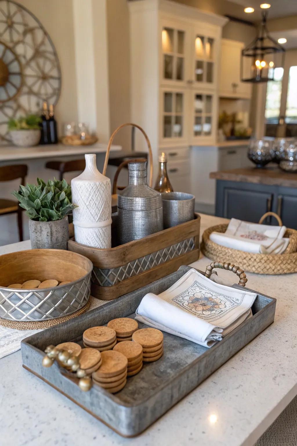 A textural feast for the eyes and hands at this inviting bar table.