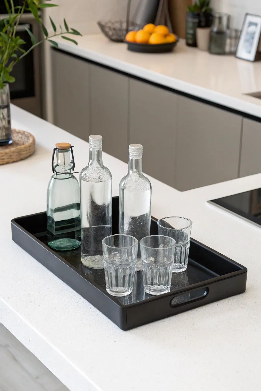 Achieve a sleek look with a minimalist black tray.