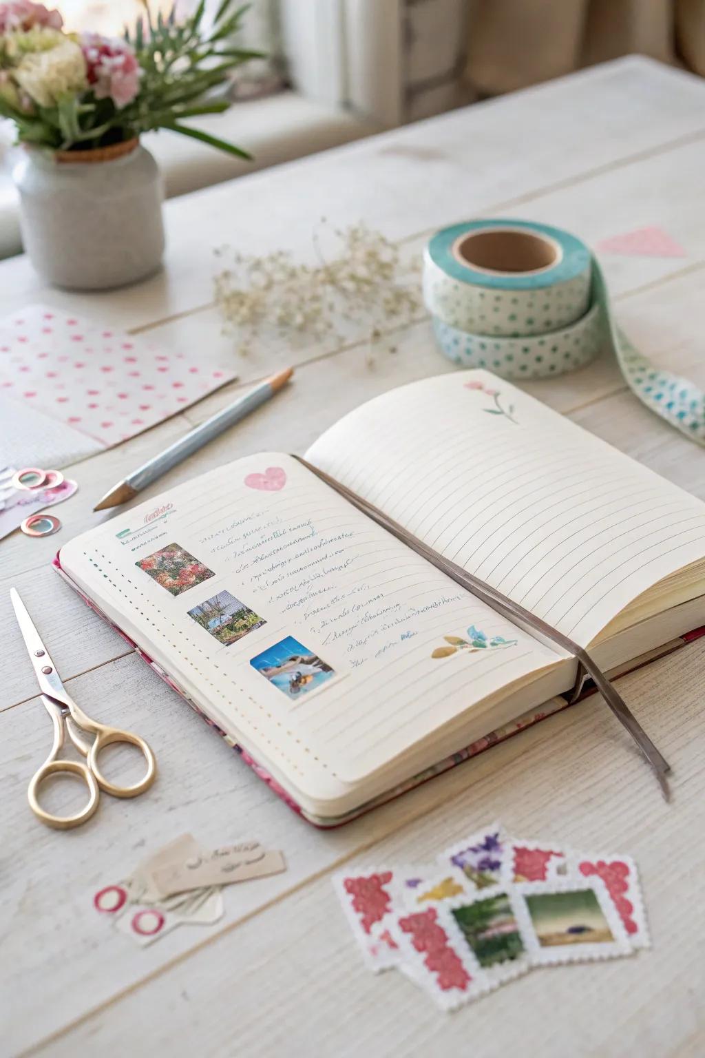 Elevate your journaling with artisanal flair—stickers, washi tape, and cut-outs bring your pages to life.