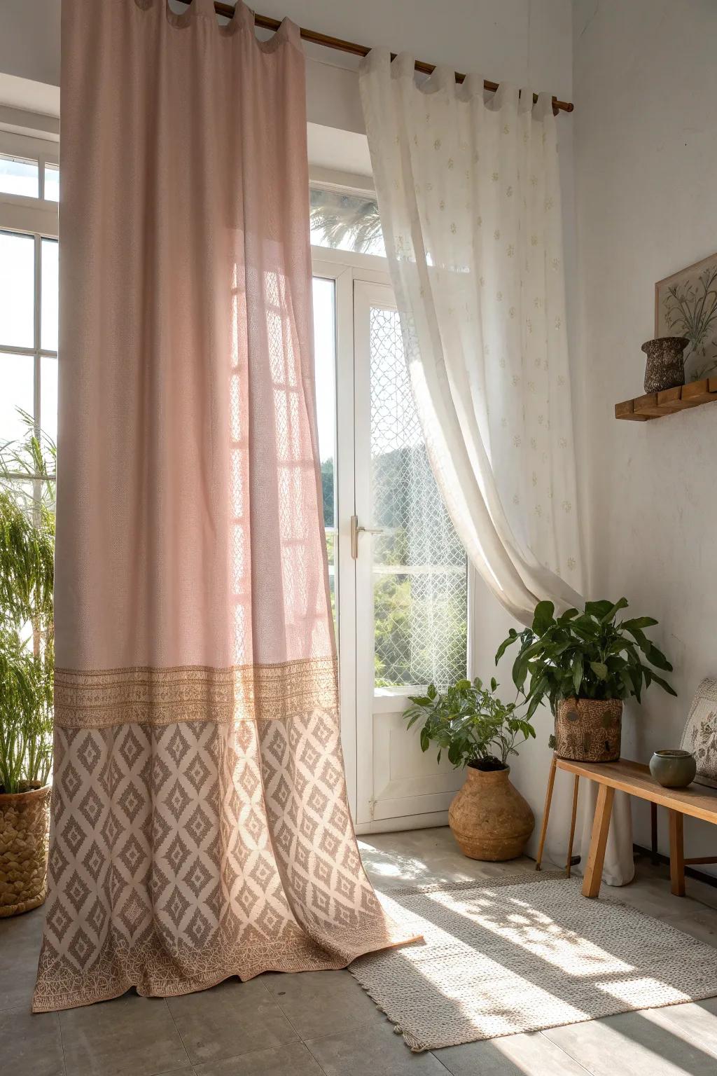 Embrace the elegance of layered bed sheet curtains for a touch of double-layer drama.