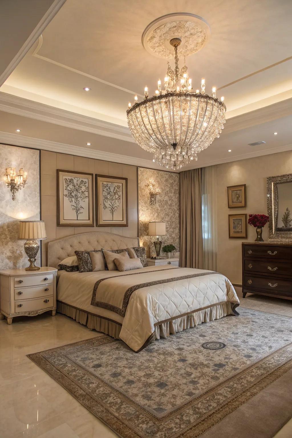 A stylish chandelier can be the perfect centerpiece for your bedroom.