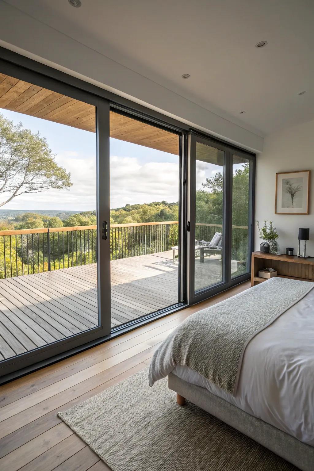 Sliding glass doors offer a modern touch, perfect for creating a seamless indoor-outdoor flow.