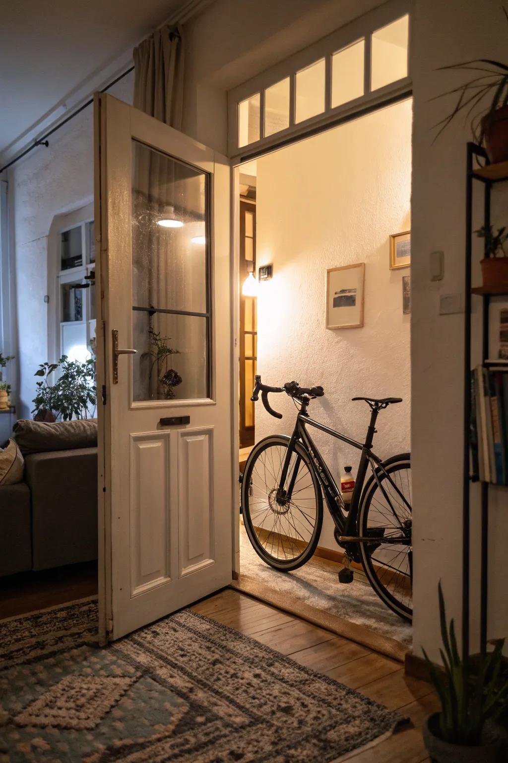 Utilize the space behind your door with a practical bike rack.