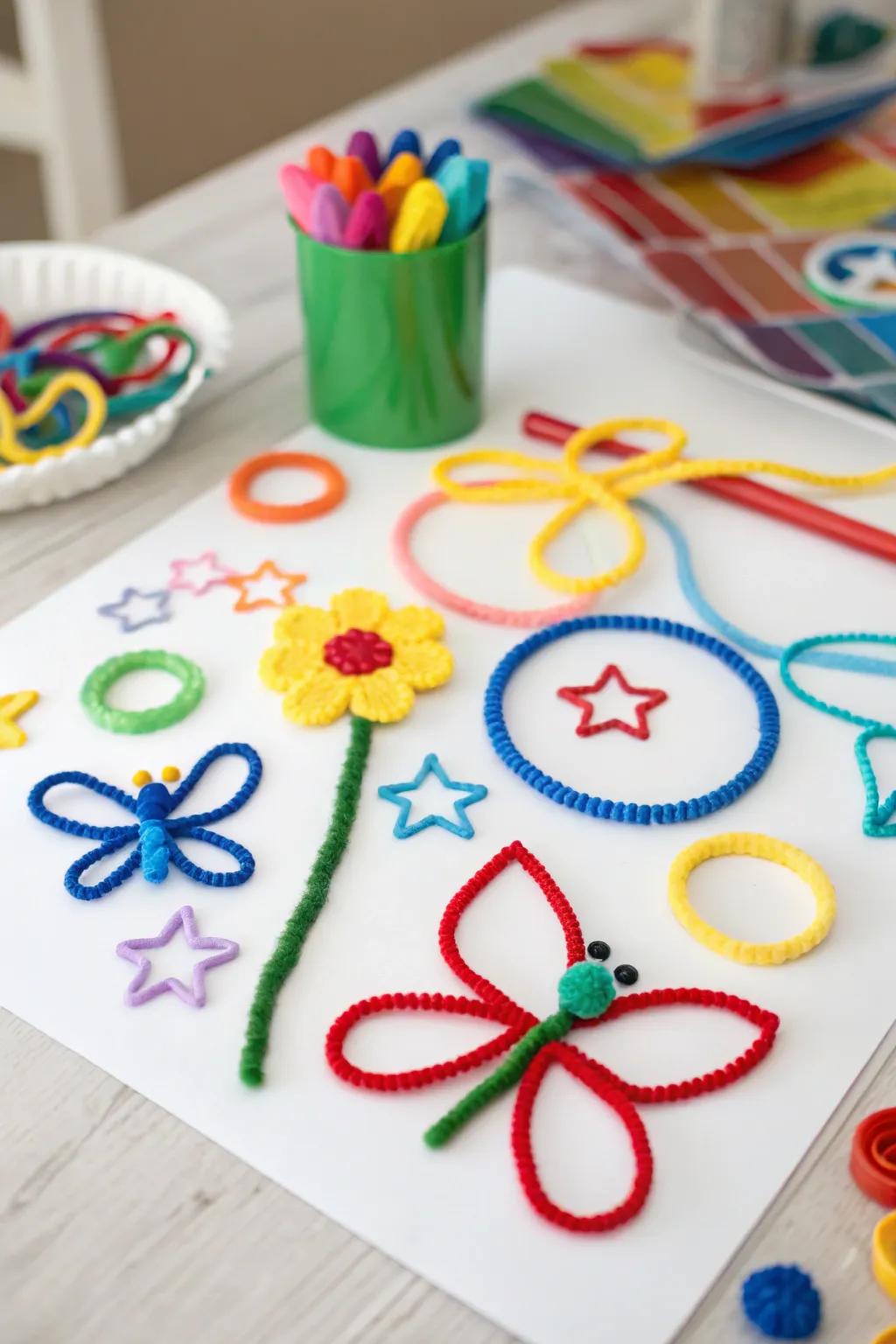 A collection of playful pipe cleaner creations, perfect for imaginative toddlers.