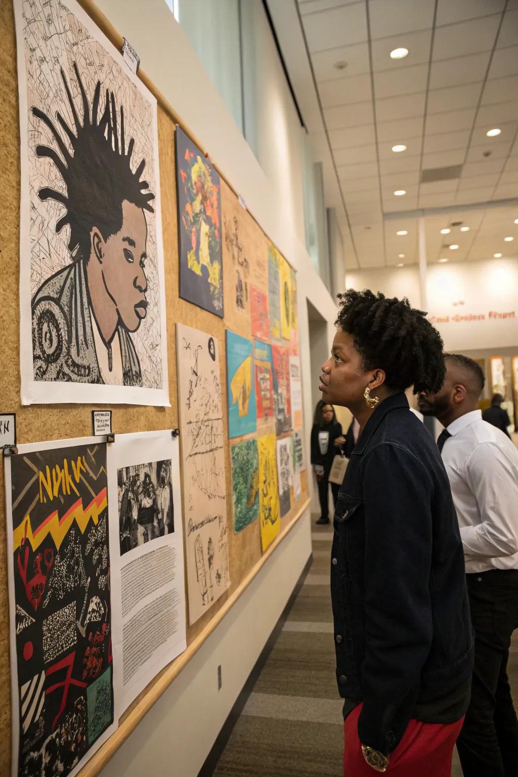 Artistic expressions on display, featuring works by Jean-Michel Basquiat and Kara Walker.