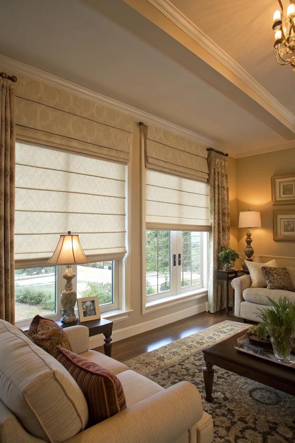 Elevate your space with elegant Roman blinds.