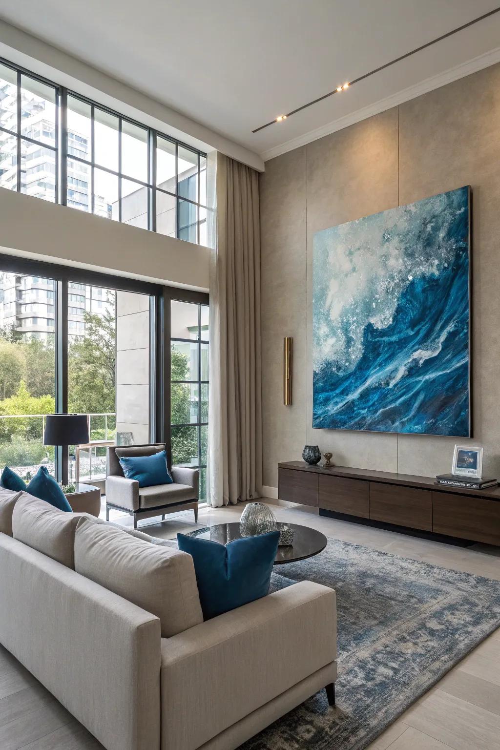 Add a creative touch with abstract blue art.