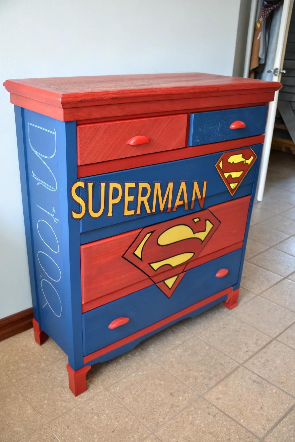 Unleash your inner hero with this stunning Superman-themed dresser.