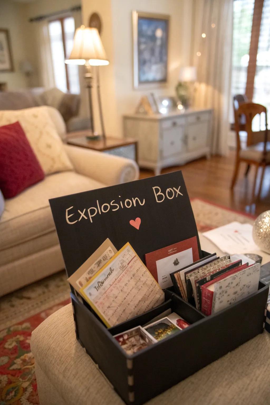 An explosion box revealing mini love notes.