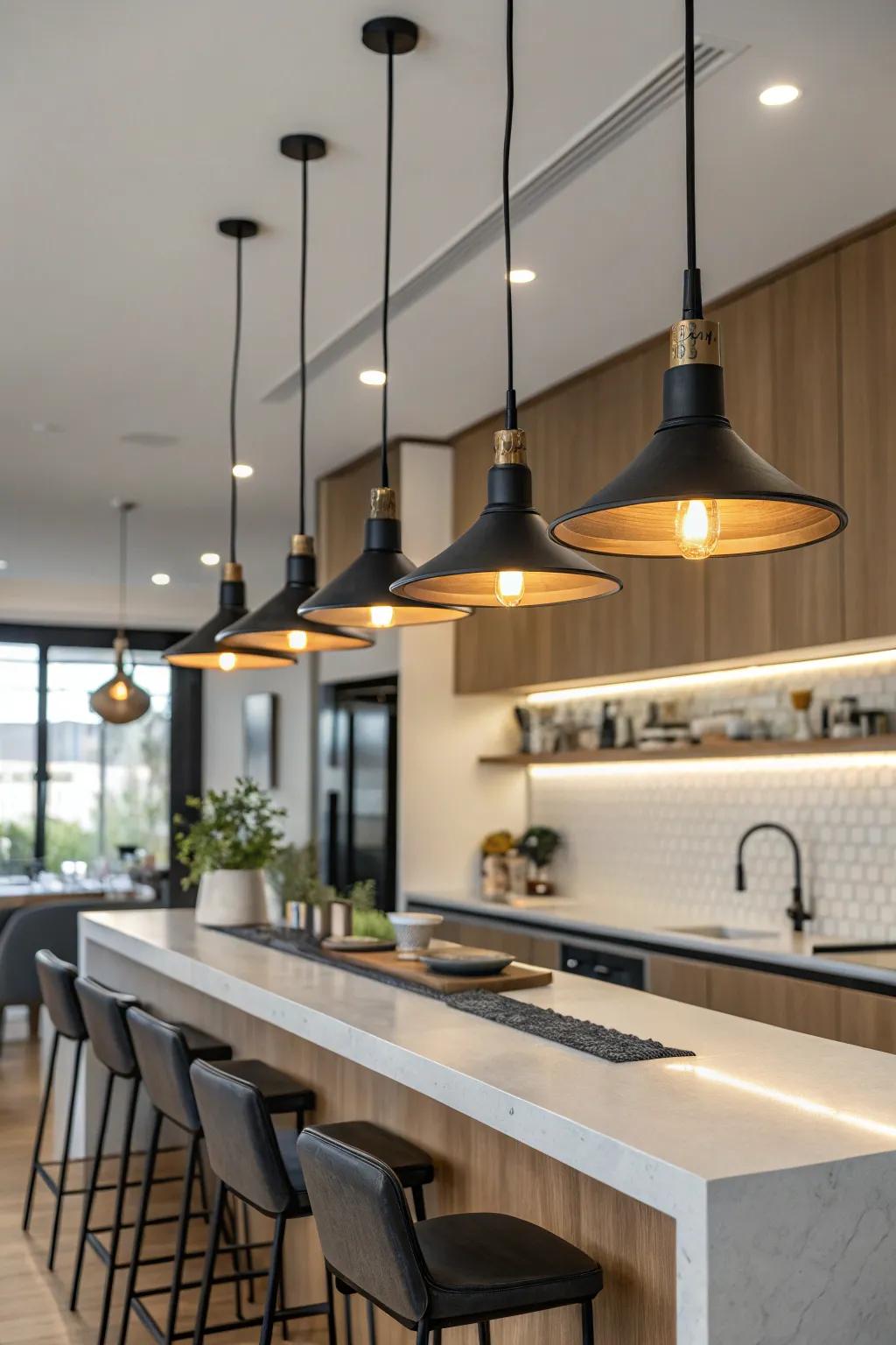 Enhance your space with a series of pendant lights.